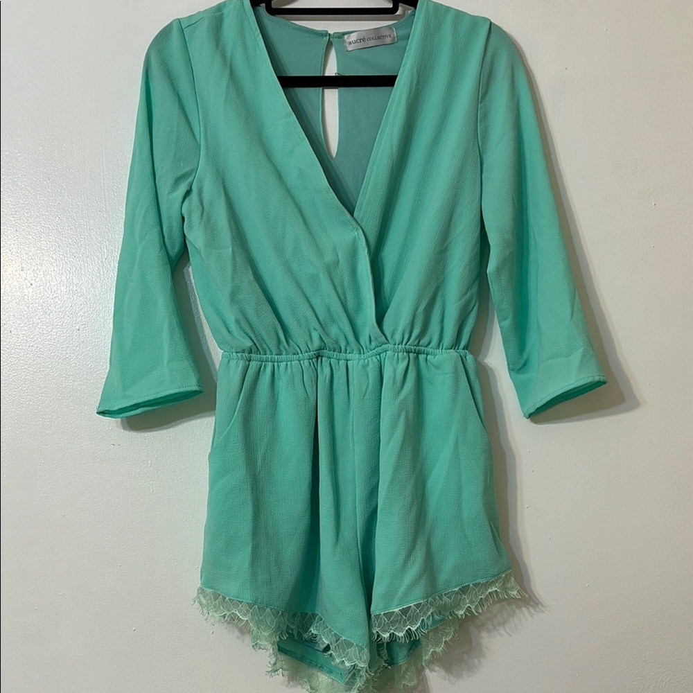 Mint Green Romper with Lace Trim